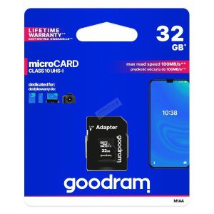 GOODRAM Memory MicroSD Card - 32GB with adapter UHS I CLASS 10 100MB/s