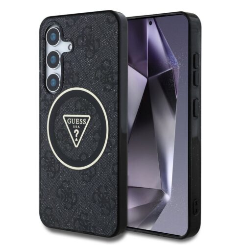 Guess IML 4G Glitter and Triangle Logo MagSafe Zadní Kryt pro Samsung Galaxy S25+ Black GUHMS25MHG4PRTGK
