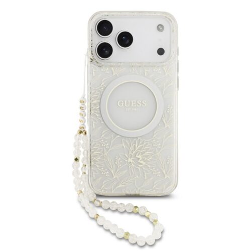 Guess IML Flowers Allover Strap MagSafe Zadní Kryt pro iPhone 17 Pro Max White GUHMP17XHCPOFPH