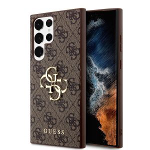 Guess PU 4G Metal Logo Zadní Kryt pro Samsung Galaxy S24 Ultra Brown GUHCS24L4GMGBR