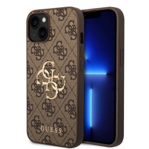 Guess PU 4G Metal Logo Zadní Kryt pro iPhone 15 Brown GUHCP15S4GMGBR