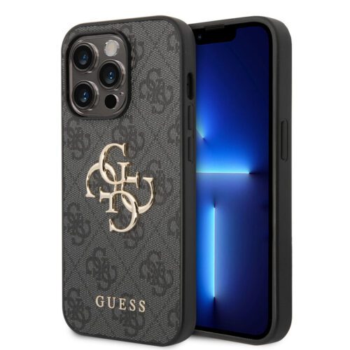 Guess PU 4G Metal Logo Zadní Kryt pro iPhone 15 Pro Max Grey GUHCP15X4GMGGR