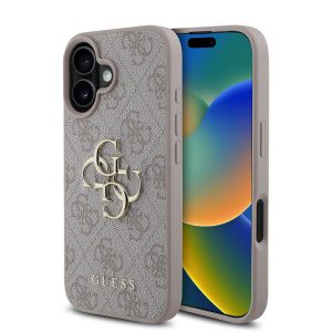 Guess PU 4G Metal Logo Zadní Kryt pro iPhone 16 Pink GUHCP16S4GMGPI