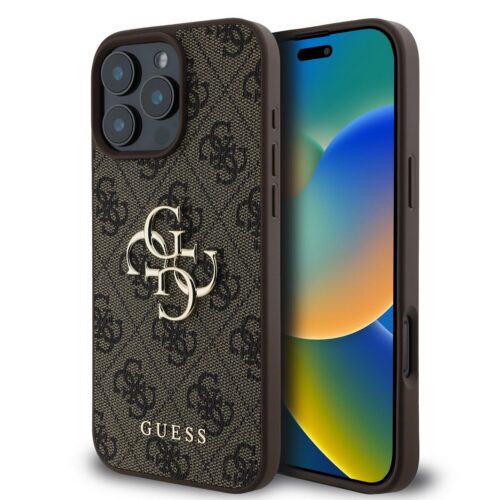 Guess PU 4G Metal Logo Zadní Kryt pro iPhone 16 Pro Max Brown GUHCP16X4GMGBR