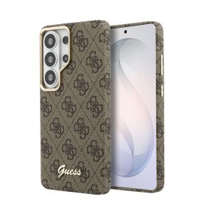 Guess PU 4G Script Metal Logo Magnetic Zadní Kryt pro Samsung Galaxy S26 Ultra Brown GUHMS26L5P4FWMSW