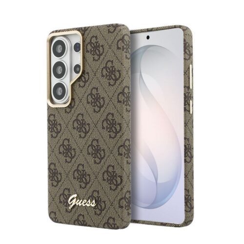 Guess PU 4G Script Metal Logo Magnetic Zadní Kryt pro Samsung Galaxy S26 Ultra Brown GUHMS26L5P4FWMSW