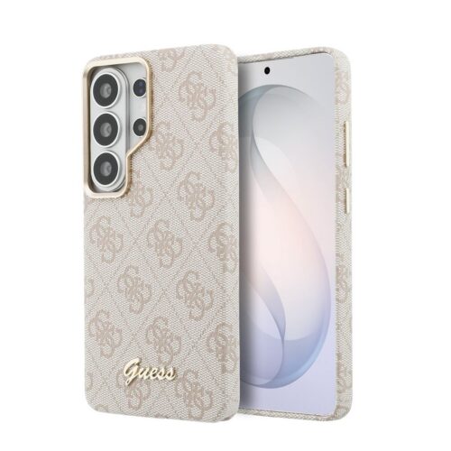 Guess PU 4G Script Metal Logo Magnetic Zadní Kryt pro Samsung Galaxy S26 Ultra Pink GUHMS26L5P4FWMSP