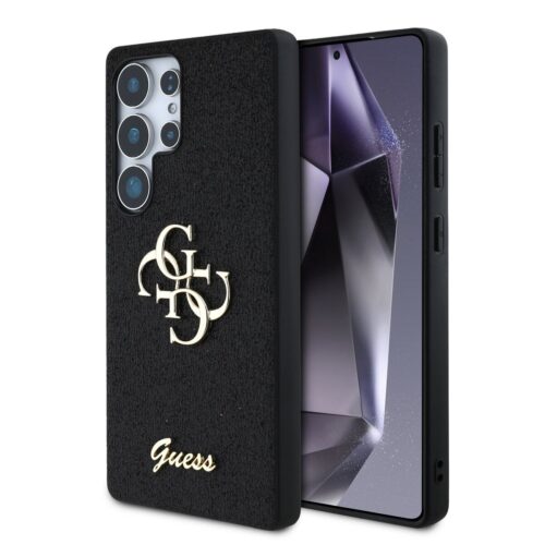 Guess PU Fixed Glitter 4G Metal Logo Zadní Kryt pro Samsung Galaxy S25 Ultra Black GUHCS25LHG4SGK