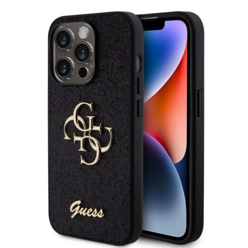 Guess PU Fixed Glitter 4G Metal Logo Zadní Kryt pro iPhone 15 Pro Black GUHCP15LHG4SGK
