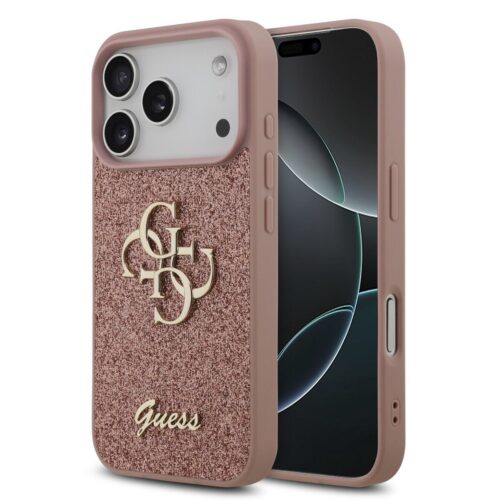 Guess PU Fixed Glitter 4G Metal Logo Zadní Kryt pro iPhone 17 Pro Pink GUHCP17LHG4SGP