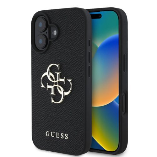 Guess PU Grained 4G Metal Logo Zadní Kryt pro iPhone 16 Black GUHCP16SPGT4MBK