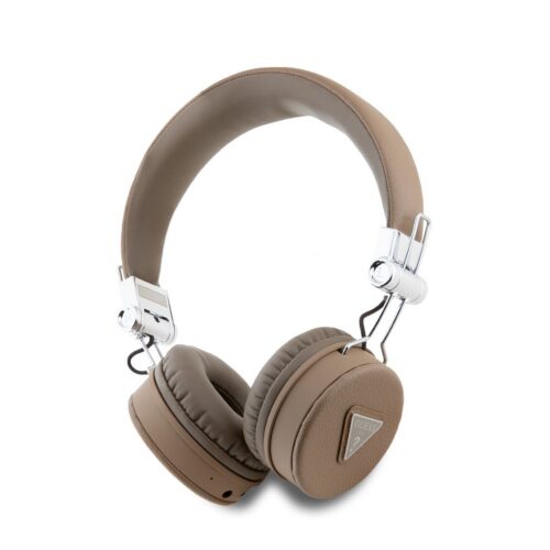 Guess PU Grained Triangle Logo ENC Bezdrátová Sluchátka Brown GUBH70PGTSPSW