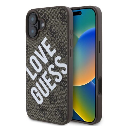 Guess PU Leather 4G Big Love Logo MagSafe Zadní Kryt pro iPhone 16 Brown GUHMP16SP4PLGWW
