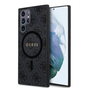 Guess PU Leather 4G Colored Ring MagSafe Zadní Kryt pro Samsung Galaxy S24 Ultra Black GUHMS24LG4GFRK