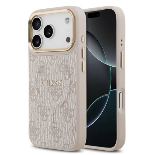 Guess PU Leather 4G Gold Frame MagSafe Zadní Kryt pro iPhone 17 Pro Pink GUHMP17LP4MSEGCP