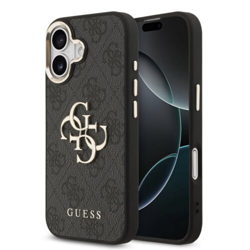 Guess PU Leather 4G Metal Logo Gold Frame Zadní Kryt pro iPhone 17 Black GUHCP17S4GMGCGR