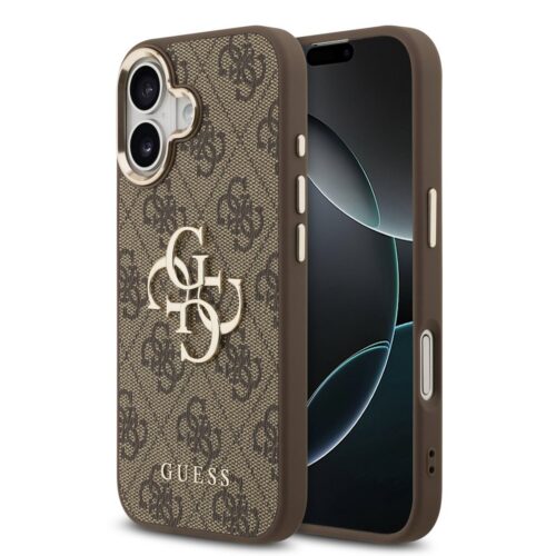 Guess PU Leather 4G Metal Logo Gold Frame Zadní Kryt pro iPhone 17 Brown GUHCP17S4GMGCBR
