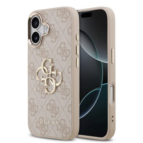 Guess PU Leather 4G Metal Logo Gold Frame Zadní Kryt pro iPhone 17 Pink GUHCP17S4GMGCPI