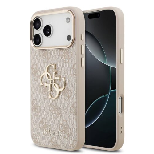 Guess PU Leather 4G Metal Logo Gold Frame Zadní Kryt pro iPhone 17 Pro Max Pink GUHCP17X4GMGCPI