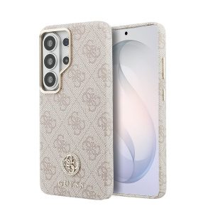 Guess PU Leather 4G Strass Logo Gold Frame Magnetic Zadní Kryt pro Samsung Galaxy S26 Ultra Pink GUHMS26LP4GRMDEP