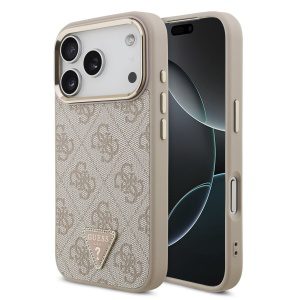 Guess PU Leather 4G Strass Triangle Logo Gold Frame MagSafe Zadní Kryt pro iPhone 17 Pro Pink GUHMP17LP4GTDGMP