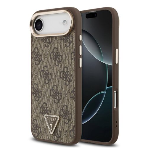 Guess PU Leather 4G Strass Triangle Logo Gold Frame MagSafe Zadní Kryt pro iPhone Air Brown GUHMP17MP4GTDGMW