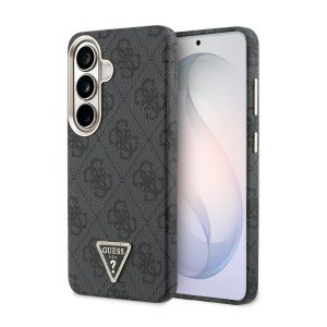 Guess PU Leather 4G Strass Triangle Logo Gold Frame Magnetic Zadní Kryt pro Samsung Galaxy S26 Black GUHMS26SP4GTDGMK