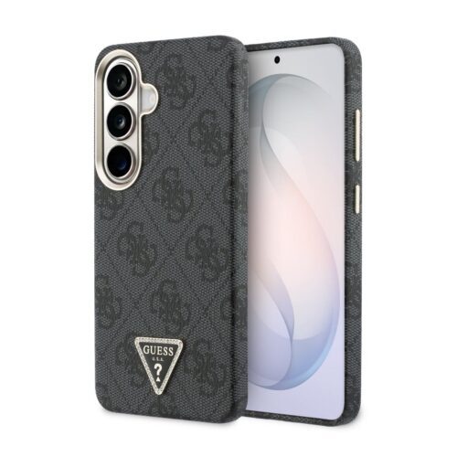 Guess PU Leather 4G Strass Triangle Logo Gold Frame Magnetic Zadní Kryt pro Samsung Galaxy S26 Black GUHMS26SP4GTDGMK