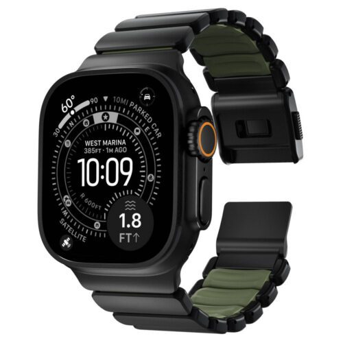 Hybridní řemínek pro Apple Watch 45/46/49 mm Nomad Stratos Band - černý/zelený - Obrázek 2