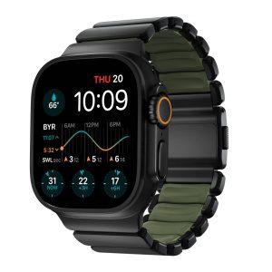 Hybridní řemínek pro Apple Watch 45/46/49 mm Nomad Stratos Band - černý/zelený