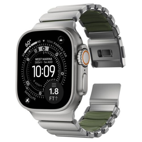 Hybridní řemínek pro Apple Watch 45/46/49 mm Nomad Stratos Band - titanový/zelený - Obrázek 2