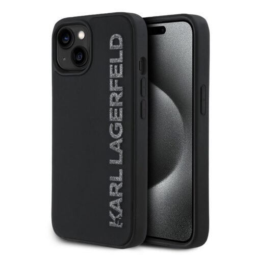 Karl Lagerfeld 3D Rubber Glitter Logo Zadní Kryt pro iPhone 14 Black KLHCP14SRBKGVCK
