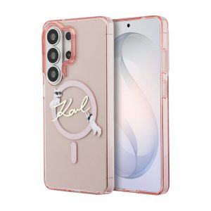 Karl Lagerfeld IML Choupette Karl Script Logo Magnetic Zadní Kryt pro Samsung Galaxy S26 Ultra Pink KLHMS26L5HKSCAP
