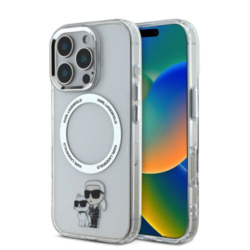 Karl Lagerfeld IML Karl and Choupette MagSafe Zadní Kryt pro iPhone 16 Pro Transparent KLHMP16LHNKCIT