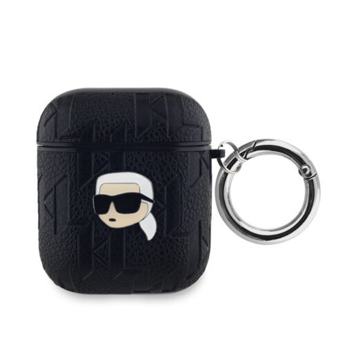 Karl Lagerfeld PU Embossed Karl Head Pouzdro pro AirPods 1/2 Black KLA2PGKIPK