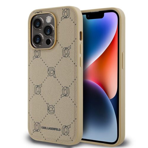 Karl Lagerfeld PU Karl Heads Pattern Magsafe Zadní Kryt pro iPhone 14 Pro Max Beige KLHMP14XPGKHPHE