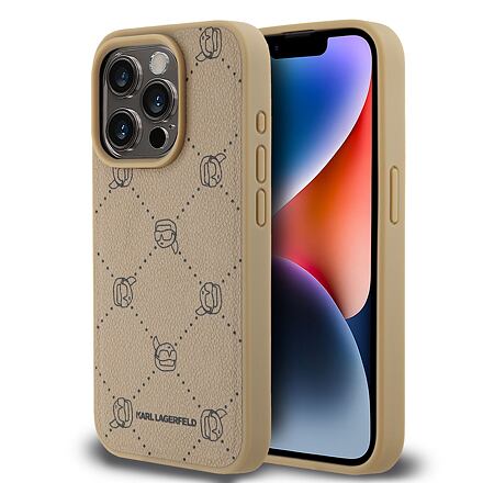Karl Lagerfeld PU Karl Heads Pattern Magsafe Zadní Kryt pro iPhone 15 Pro Beige KLHMP15LPGKHPHE