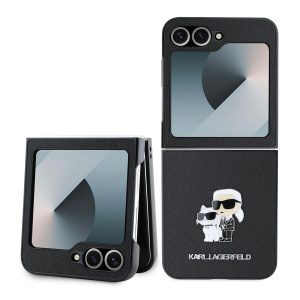 Karl Lagerfeld PU Saffiano Karl and Choupette Zadní Kryt pro Samsung Galaxy Z Flip 6 /7FE Black KLHCZF6SAPKCNPK