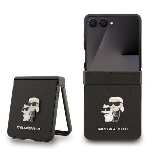 Karl Lagerfeld PU Saffiano Karl and Choupette Zadní Kryt pro Samsung Galaxy Z Flip 7 Black KLHCZF7SAPKCNPK