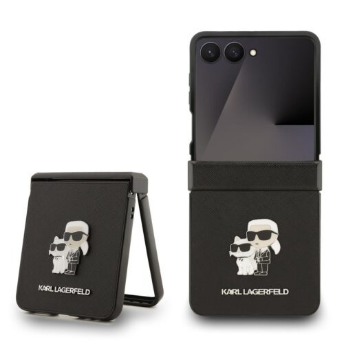 Karl Lagerfeld PU Saffiano Karl and Choupette Zadní Kryt pro Samsung Galaxy Z Flip 7 Black KLHCZF7SAPKCNPK