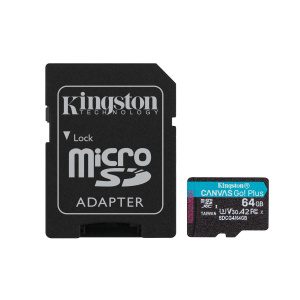 Kingston Canvas Go Plus A2/Micro SDXC/64GB/UHS-I U3 / Class 10/+ Adaptér SDCG4/64GB
