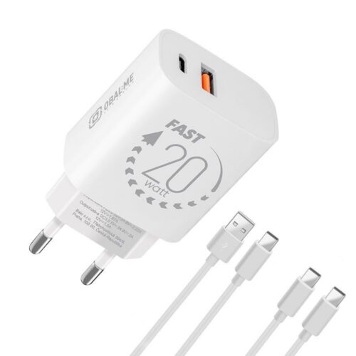 OBAL:ME Cestovní Nabíječka USB-A + USB-C 20W + 2x kabel 1m White OM20WCASET