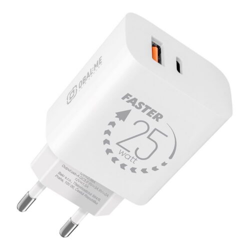 OBAL:ME Cestovní Nabíječka USB-A + USB-C 25W White OM25WCA