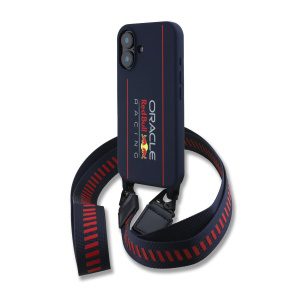 Red Bull Silicone Vertical Logo MagSafe Zadní Kryt + Crossbody Popruh pro iPhone 16 Navy RBHMP16S24SISOLRV