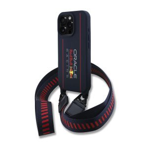 Red Bull Silicone Vertical Logo MagSafe Zadní Kryt + Crossbody Popruh pro iPhone 16 Pro Navy RBHMP16L24SISOLRV