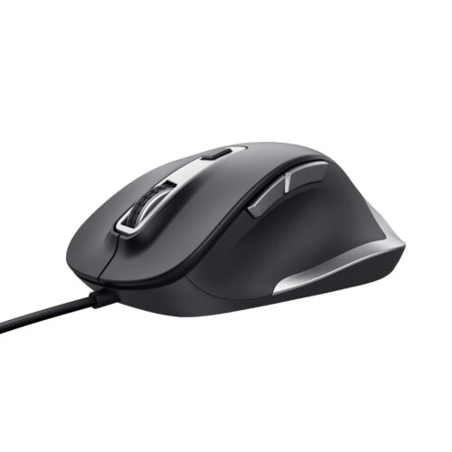 TRUST Fyda/Ergonomická/Optická/Pro praváky/5 000 DPI/Drátová USB/Černá-stříbrná 24728