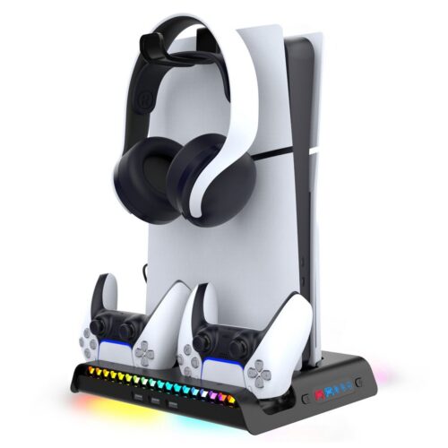 iPega P5S006H Multifunkční Nabíjecí RGB Stojan s Chlazením pro PS5 Slim Black PG-P5S006H