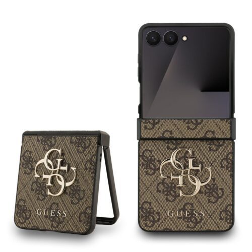 Guess PU 4G Metal Logo Zadní Kryt pro Samsung Galaxy Z Flip 7 Brown GUHCZF74GMGBR