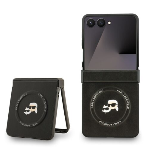 Karl Lagerfeld PU Karl and Choupette Heads Magnetic Zadní Kryt pro Samsung Galaxy Z Flip 7 Black KLHMZF7PSMLRKCK