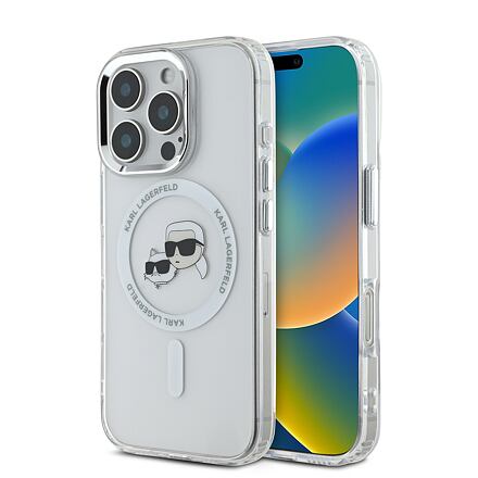 Karl Lagerfeld IML K&CH Heads Metal Frame MagSafe Zadní Kryt pro iPhone 16 Pro Max Transparent KLHMP16XHLSKCH